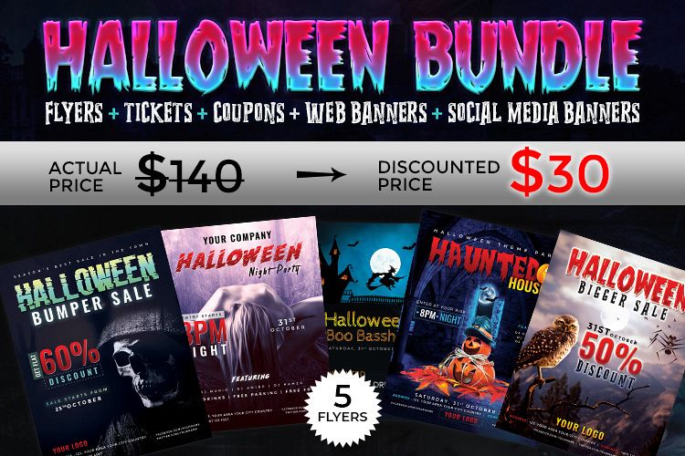 Halloween Big Bundle - flyers, banners, social media etc. example image 1