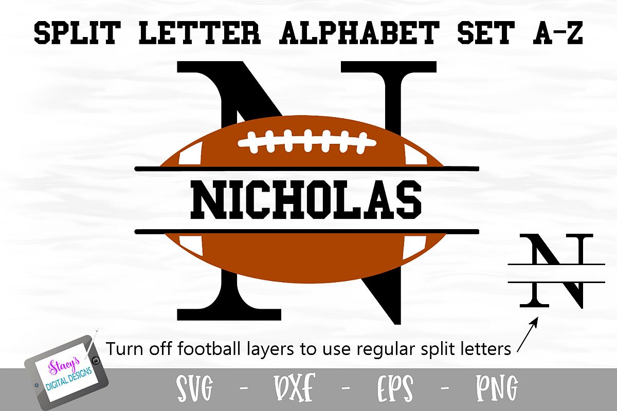 Split Letters A-Z - 26 Split Monogram Football SVG alphabet example image 1