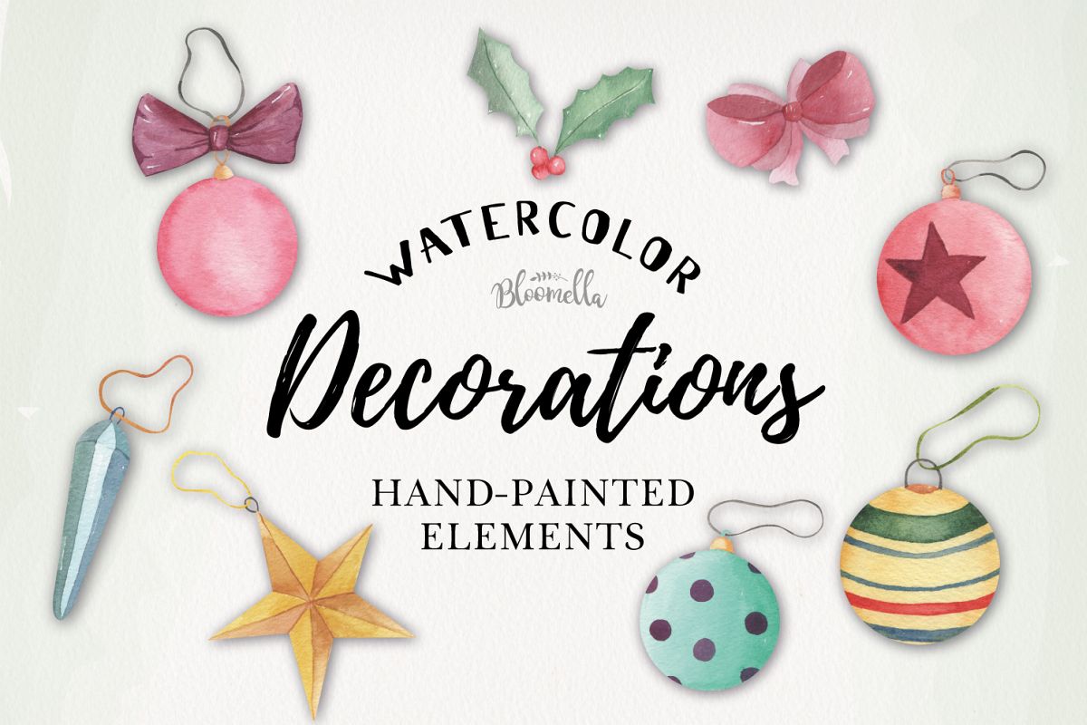 Decorations Holiday Watercolor 10 Elements Christmas Tree example image 1