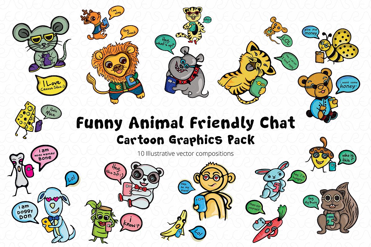 Friends Fun Chat Cartoon Animal Graphic Pack example image 1