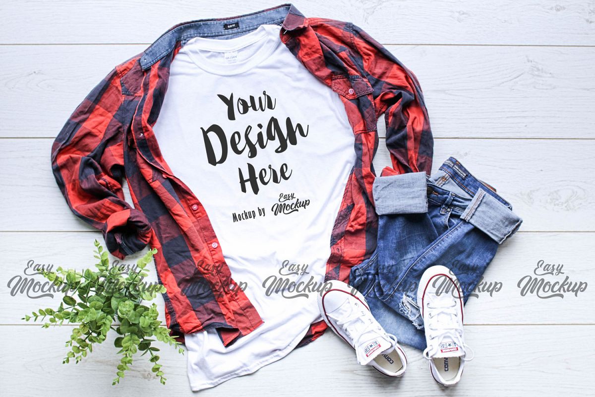 White Gildan 64000 T Shirt Mockup example image 1