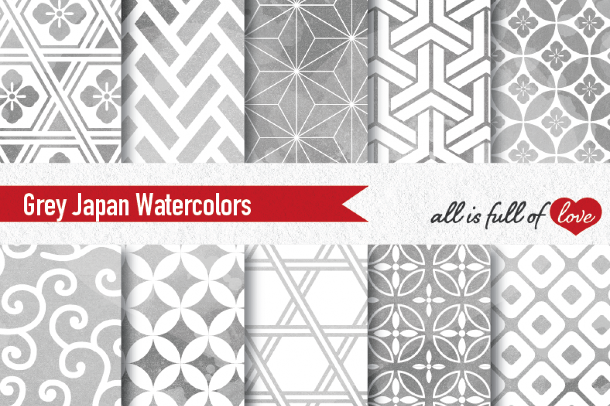 Grey Digital Paper Japanese Watercolor Background Patterns Gray example image 1