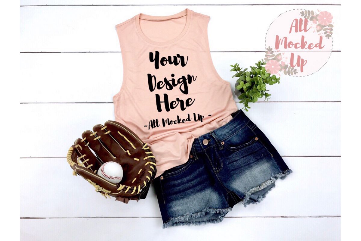 Bella Canvas 8803 PEACH Muscle Tank Baseball Mock Up 3/19 example image 1