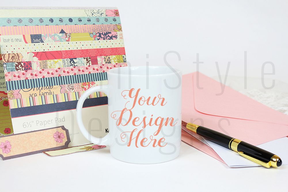 Mock Up White Coffee Mug Pink Office Desk Accessories 302
