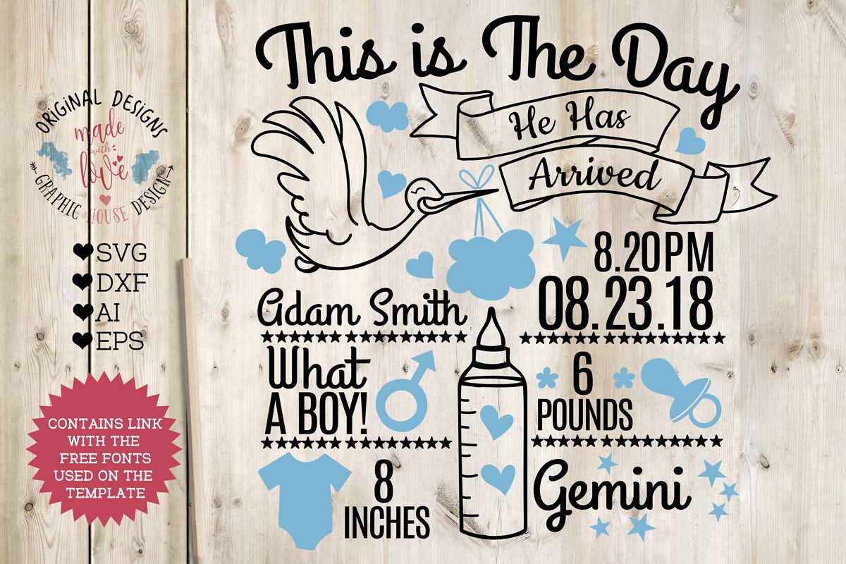 Baby Boy Birth Announcement - Chart in SVG, DXF, EPS, AI ...