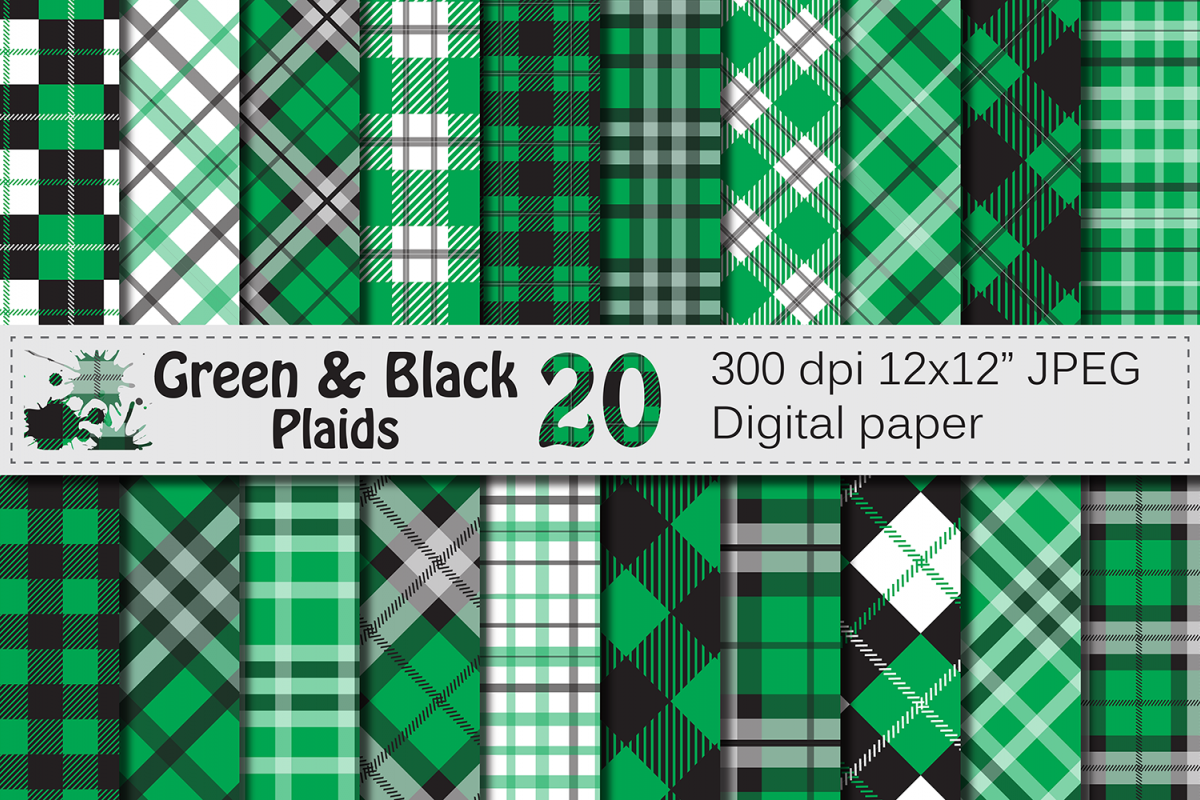 Green and Black Plaid Digital Papers / backgrounds example image 1