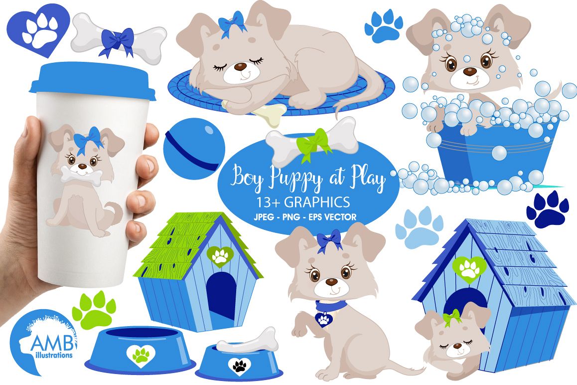 Boy Puppy Dog clipart, graphics, illustrations AMB-1930 example image 1