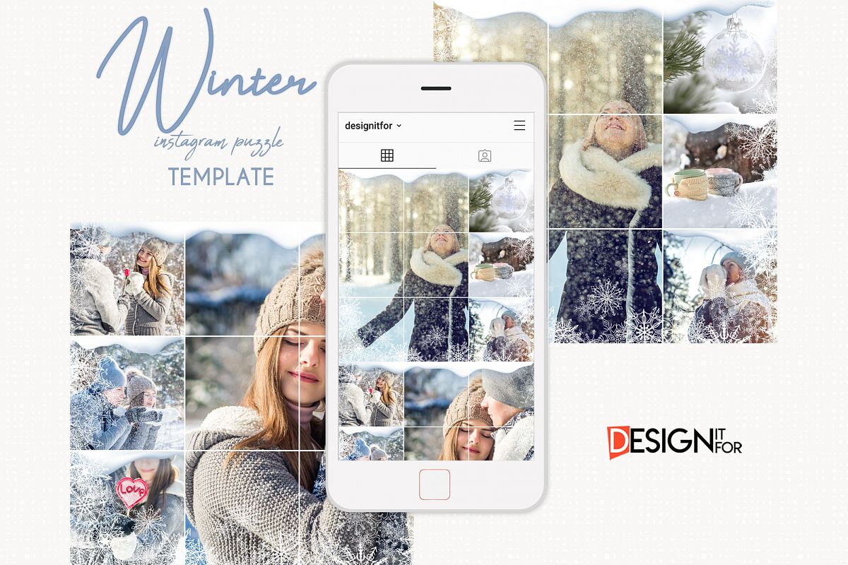 Winter Instagram Puzzle Template, Post Template example image 1