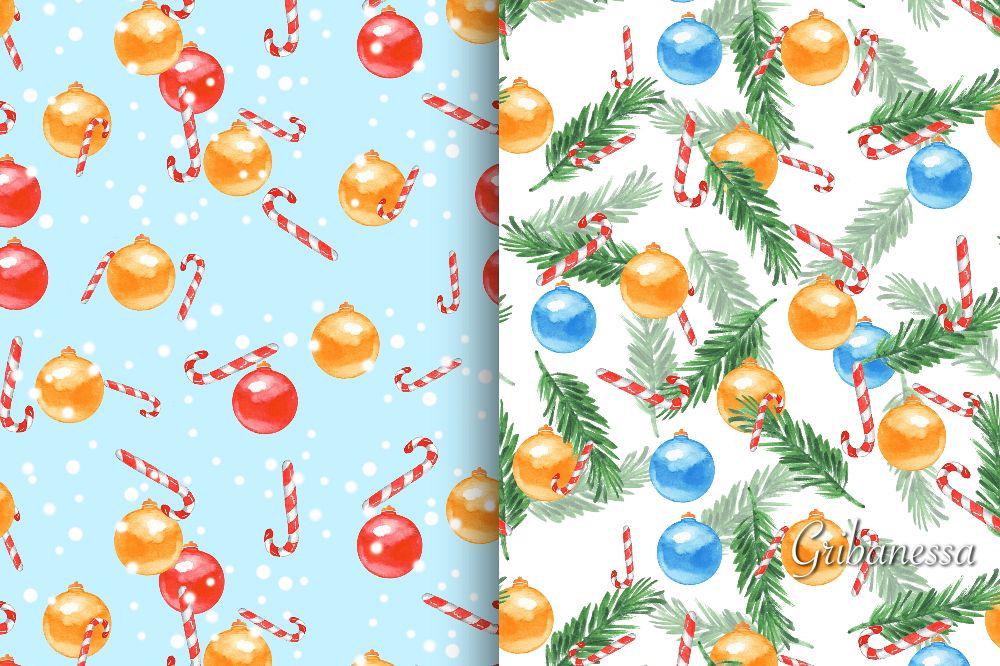 Christmas patterns set 2. Watercolor example image 1