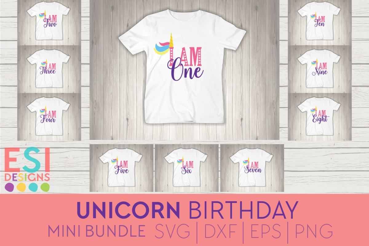 Unicorn Birthday Mini Bundle | SVG, DXF, EPS, PNG example image 1