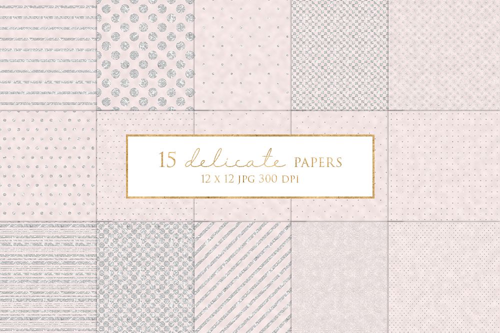 15 Silver and Pink Digital Paper Pack example image 1