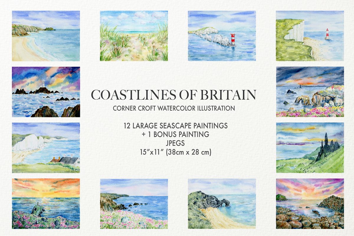 Watercolor Coast of Britain For Instant Download example image 1