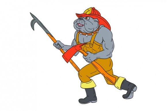 Bulldog Firefighter Pike Pole Fire Axe Drawing example image 1
