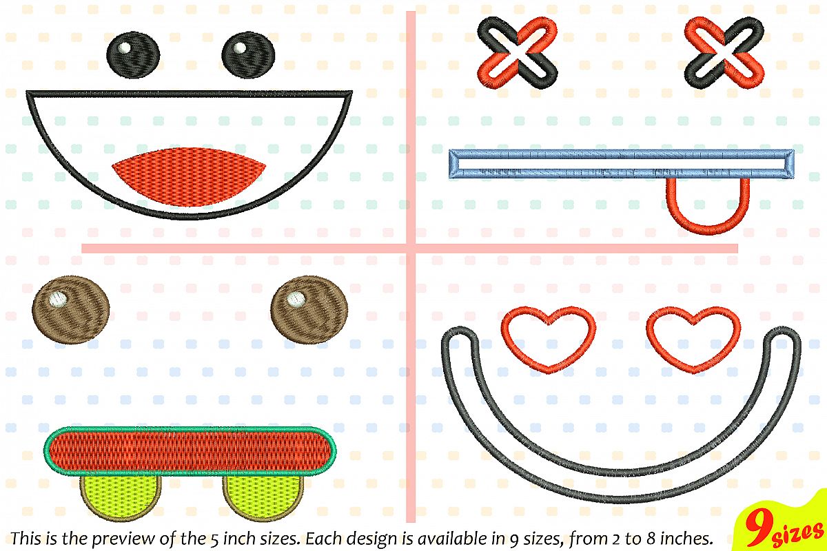 Cute Emoji Embroidery Design Machine Instant Download Commercial Use digital file icon symbol sign emoticons smile Kawaii Expression 185b example image 1