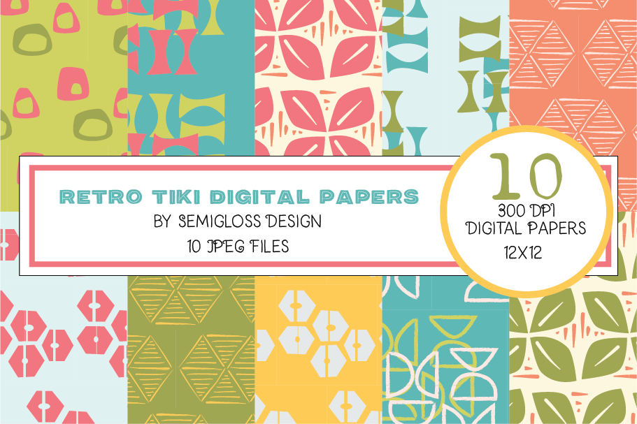 Luau Tiki Digital Paper and Patterns for Summer example image 1