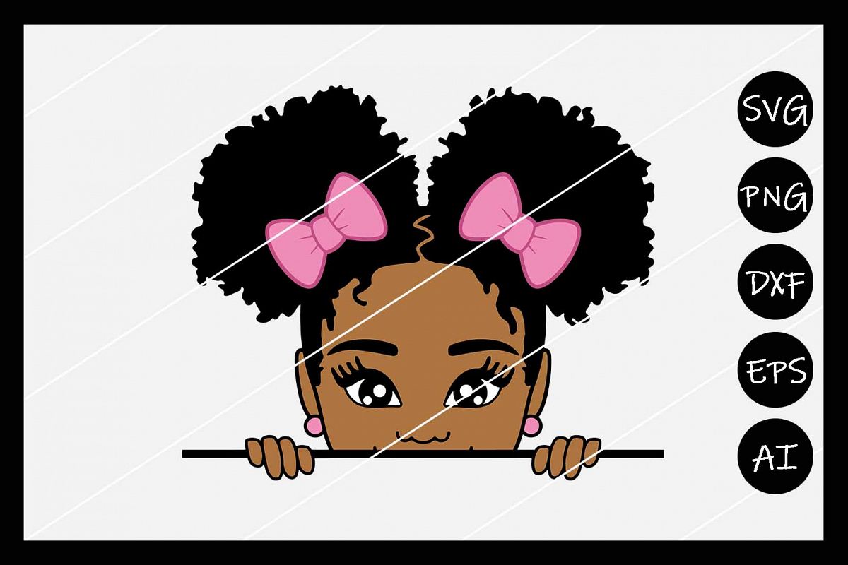 African American Afro Girl Puff SVG, Silhouette Cameo, Cut example image 1