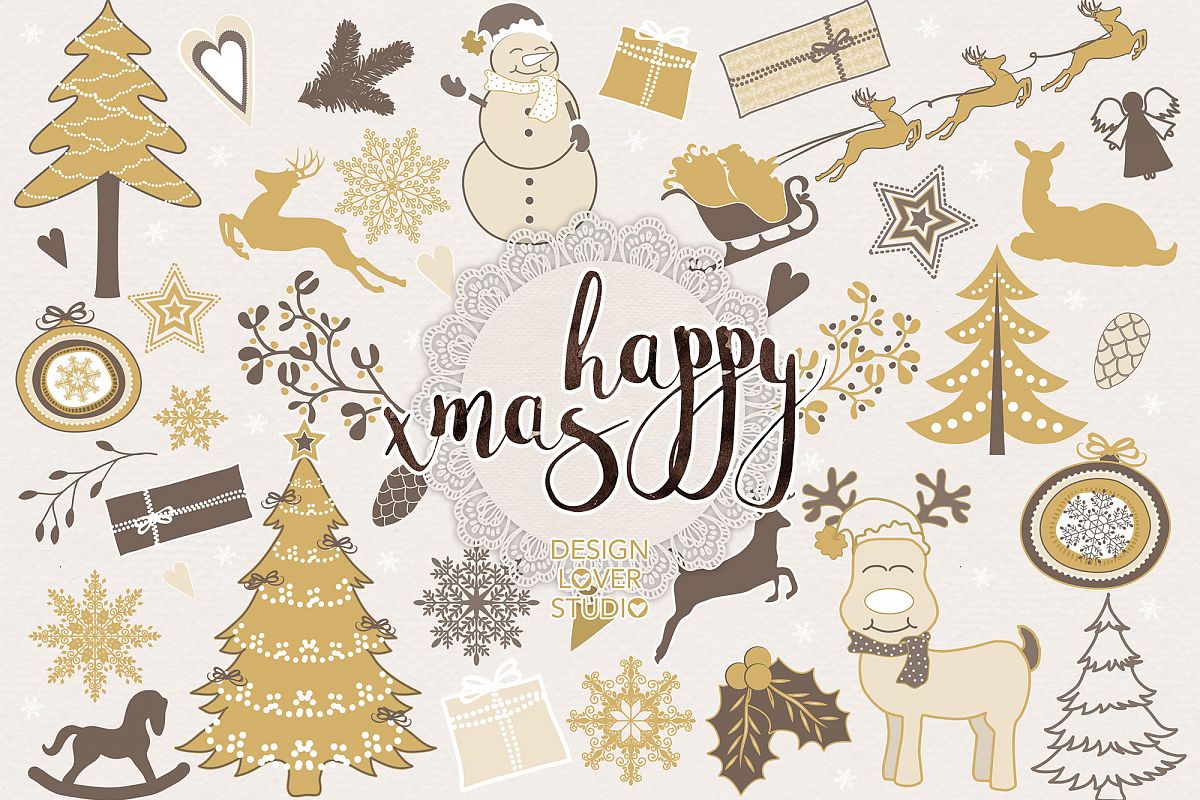 Vector Gold christmas digital clip arts example image 1