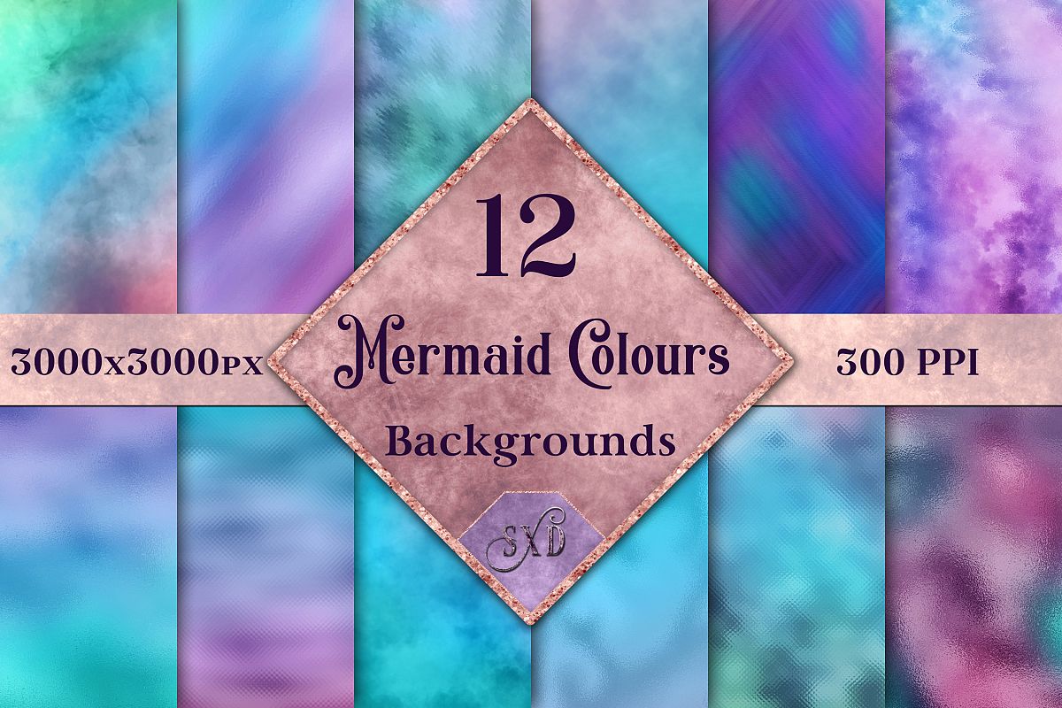 Mermaid Colours Backgrounds - 12 Image Textures Set example image 1