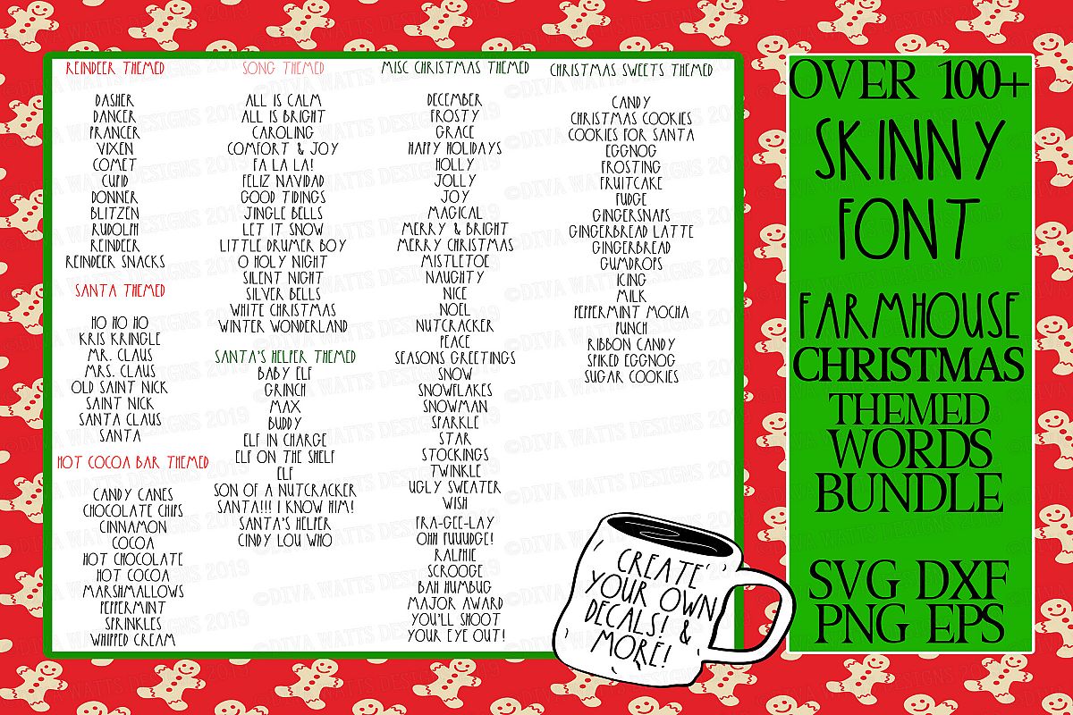 Skinny Farmhouse Font Christmas Words Bundle Cutting Files example image 1