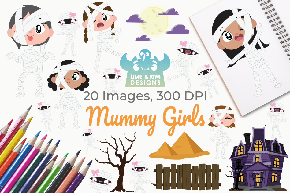 Mummy Girls Clipart, Instant Download Vector Art example image 1