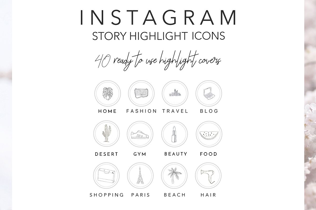 Instagram Story Highlights Icons, Set of 40 Hand Drawn Instagram Icons