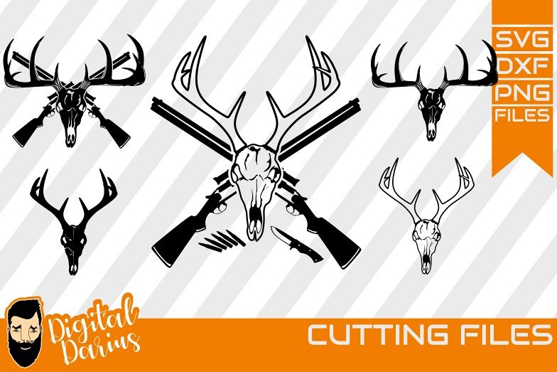 5x Deer Hunt SVG, Deer Head Svg, deer horns dxf, Circuit example image 1