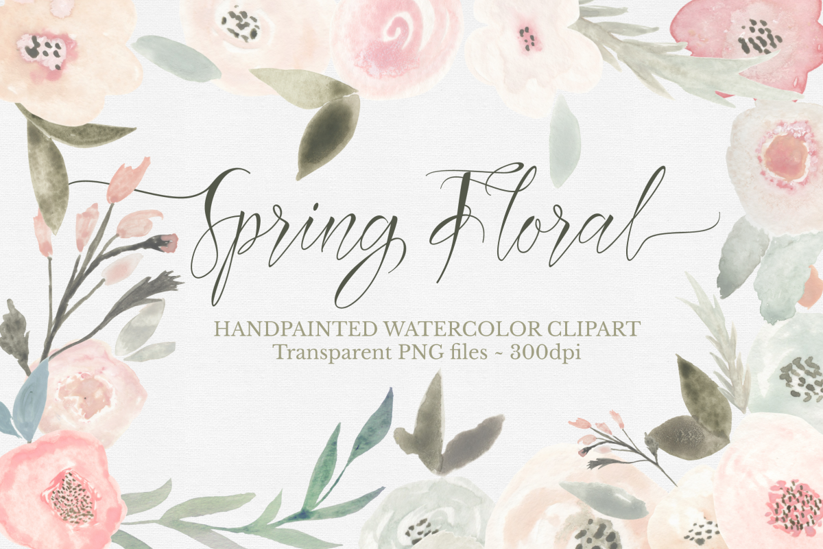 Spring Floral Watercolor Clipart Set example image 1