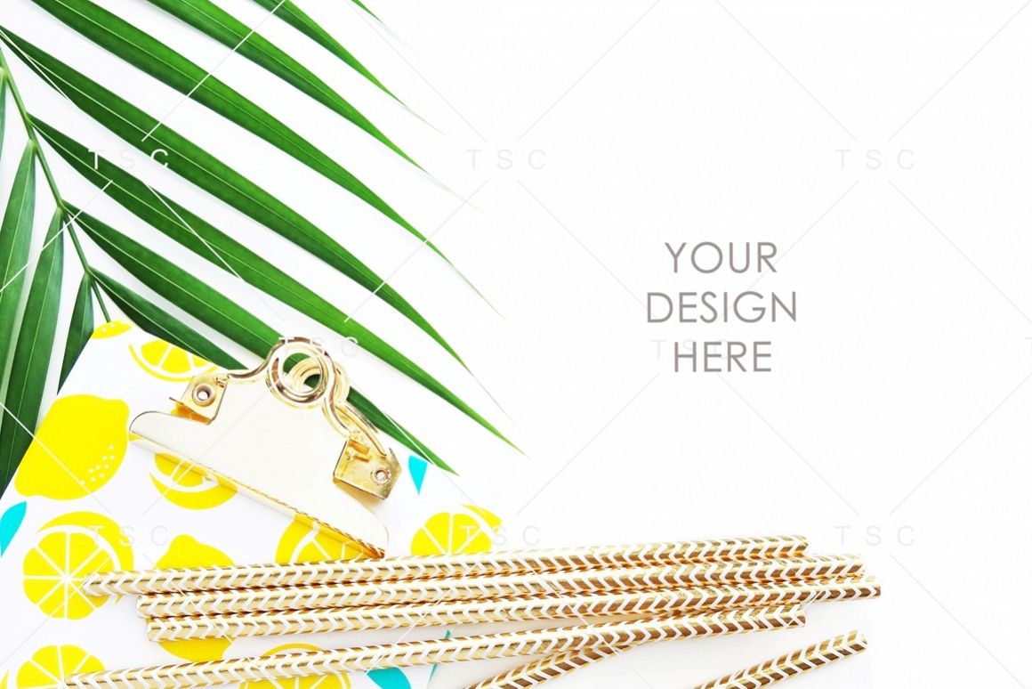 Lemon Paper Clipboard and Palm Leaf Stock Photo example image 1