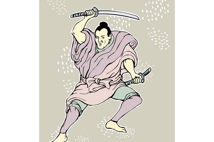 Samurai warrior with katana sword fighting stance example image 1