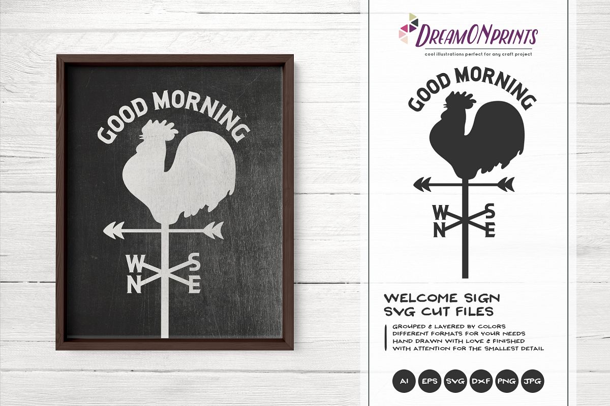 Rooster Wind Compass SVG - Good Morning SVG example image 1