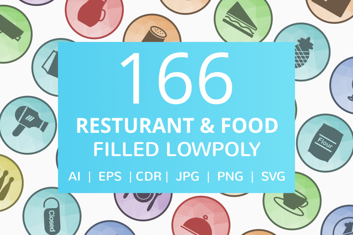 166 Restaurant & Food Filled Low Poly Icons example image 1