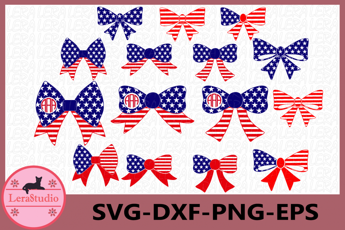 Flag Bow SVG, Bow Monogram SVG, 4th of July Svg, America svg example image 1