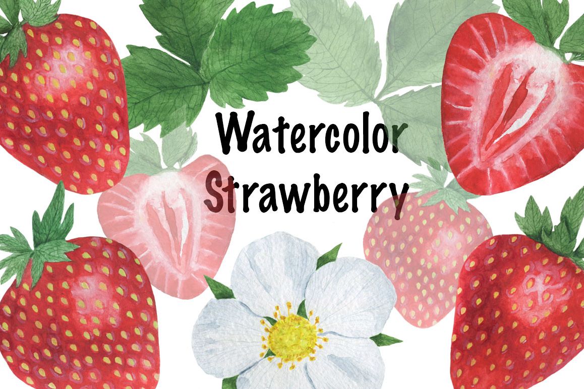 Set Strawberry Watercolor example image 1