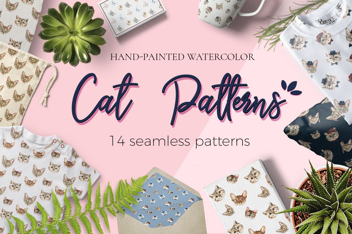 Cat watercolor patterns example image 1