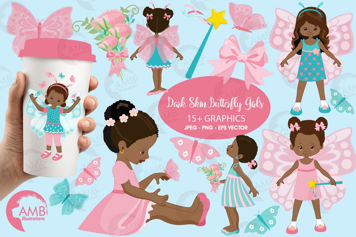 Fairy girls, butterfly girls clipart, graphics and illustrations AMB-1084 example image 1