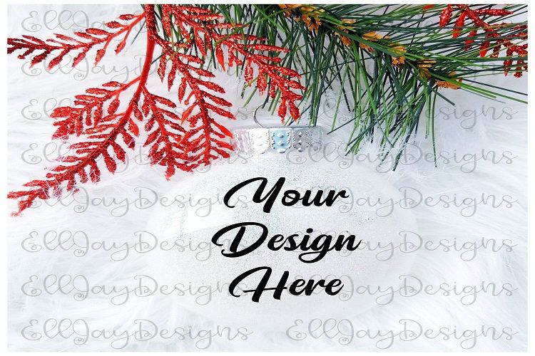 White Christmas Glitter Ornament Mock up example image 1