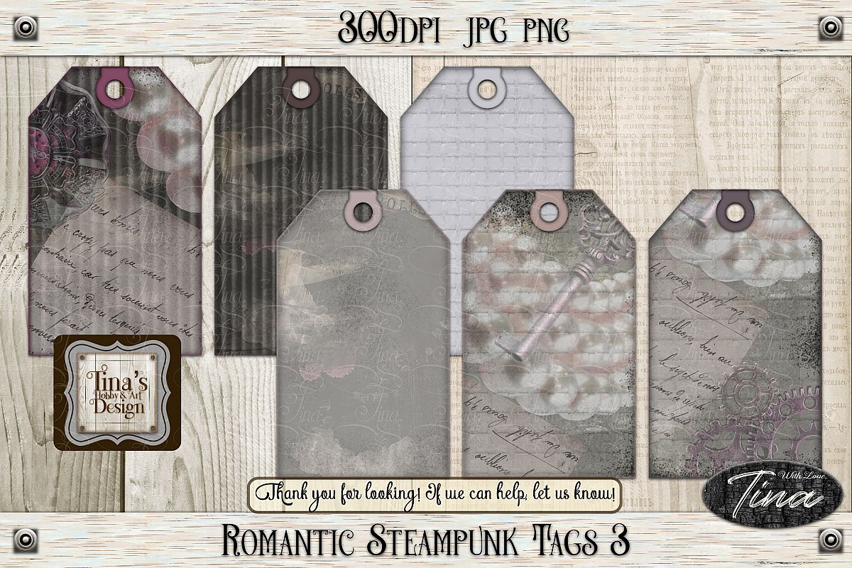 Romantic Steampunk Tags 3 Collage Mauve Grunge 101918RST3 example image 1