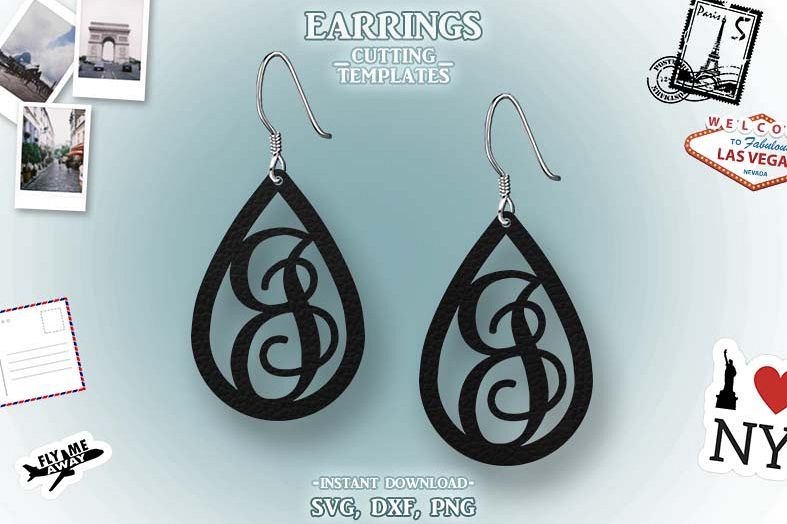 Letter J, Teardrop Monogram Earrings, SVG, Cut File, Cricut example image 1