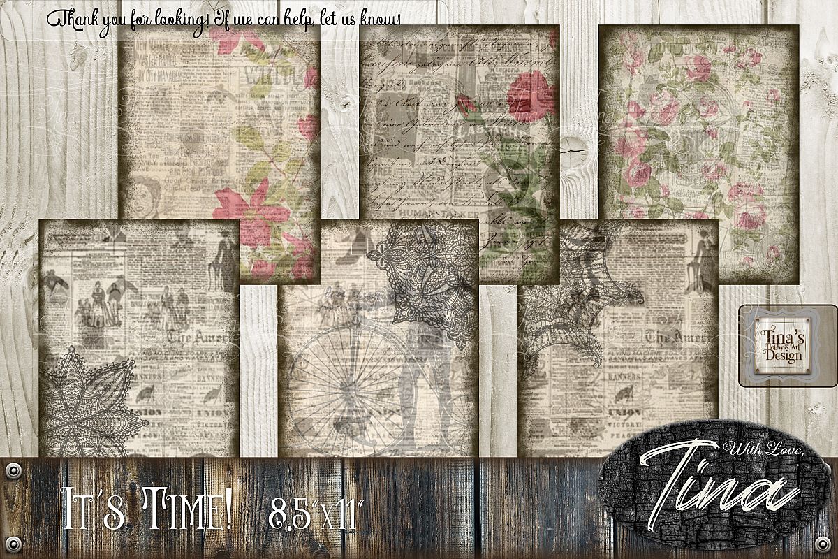 It's Time Newsprint Roses Lace Doily and Tags 092818INP example image 1
