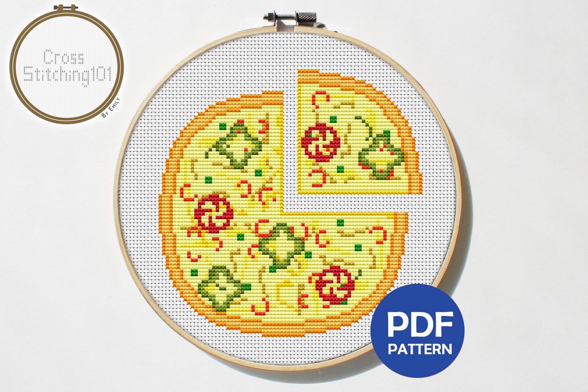 Pizza Cross Stitch Pattern - Instant Download PDF example image 1