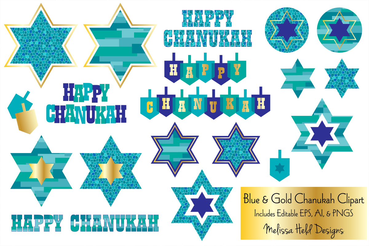 Blue & Gold Chanukah Clipart example image 1