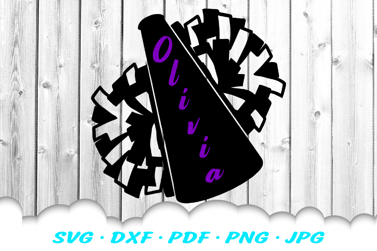 Cheerleader Cheer Megaphone Poms SVG DXF Cut Files example image 1