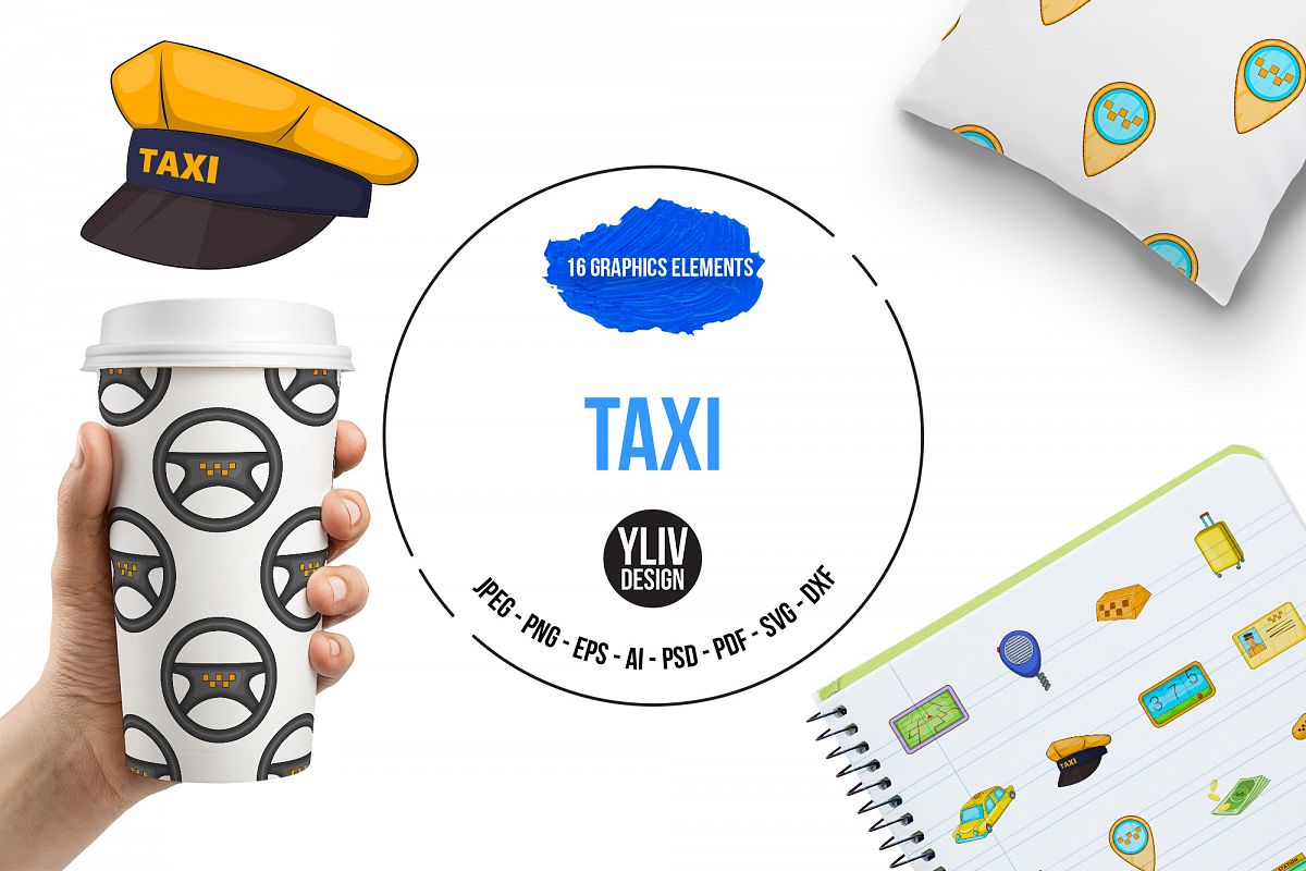 Taxi icons set, cartoon style example image 1
