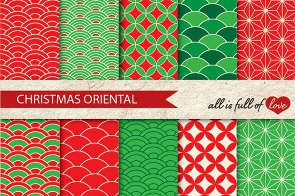 Christmas Graphics Oriental Background Patterns in Red and Green example image 1