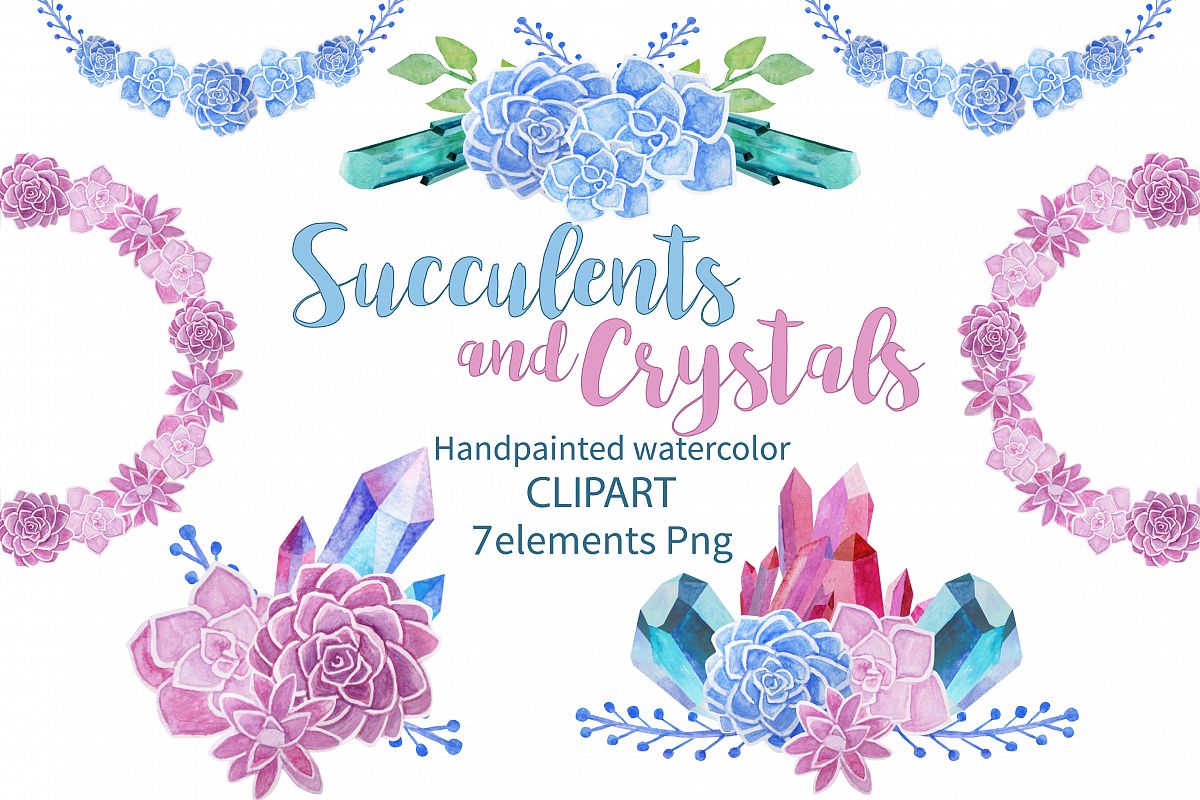 Succulents and Crystals Watercolor example image 1