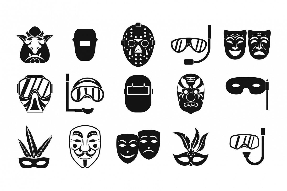 Mask icon set, simple style example image 1