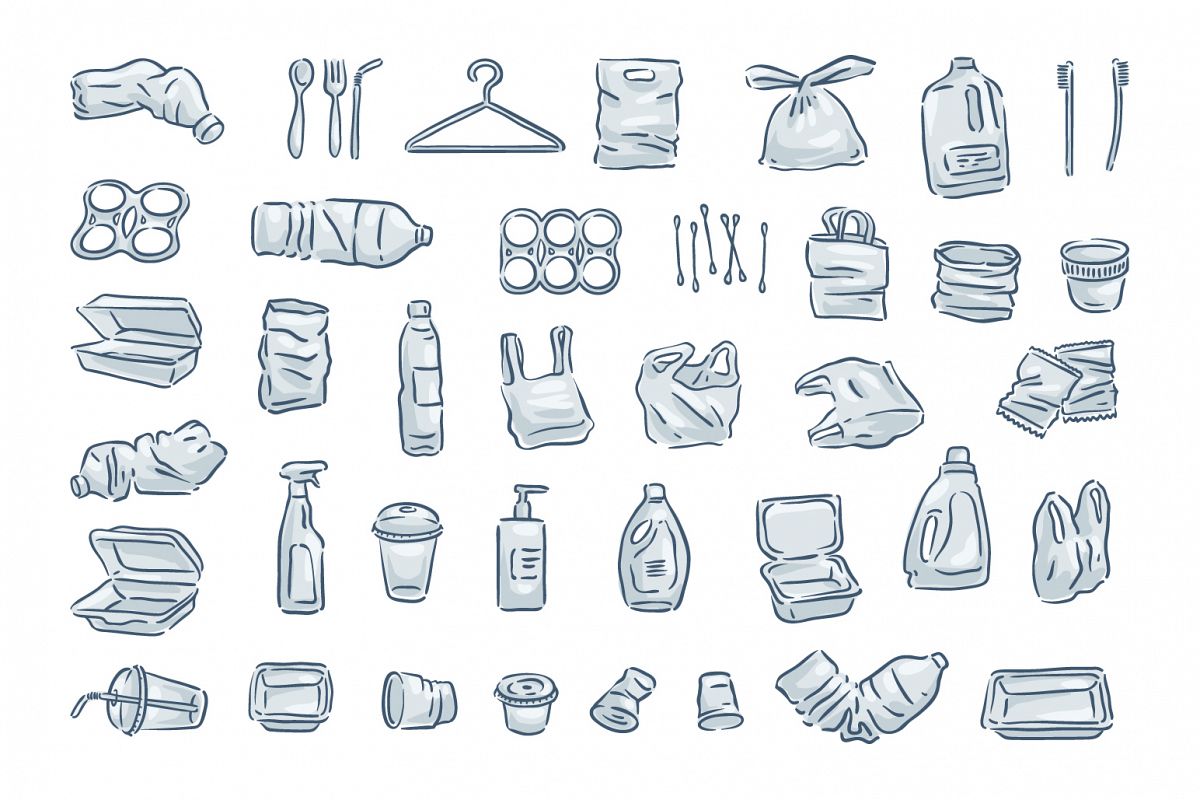 Plastic trash icon set. example image 1