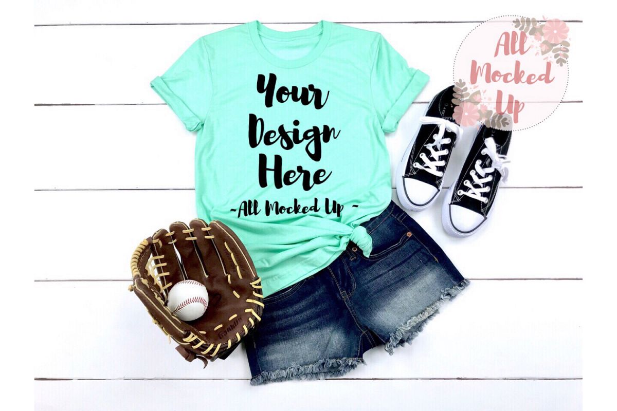 Bella Canvas 3001 / 3413 MINT Baseball Shirt Mock Up - 3/19 example image 1