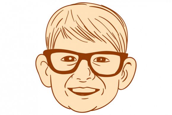 Head Caucasian Boy Smiling Big Glasses Drawing example image 1