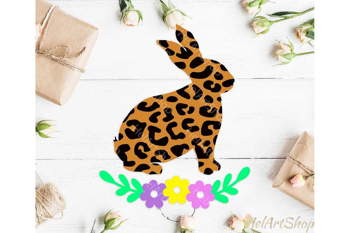 Leopard Print Bunny svg, Easter Bunny svg, Floral bunny svg example image 1